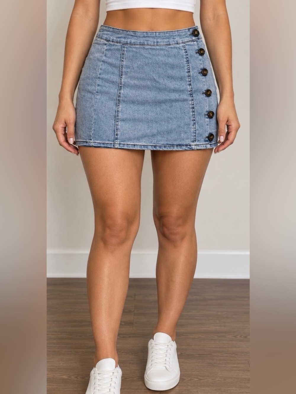 Rue 21 Classic Light Blue Denim Mini Skirt with Side Button Detail